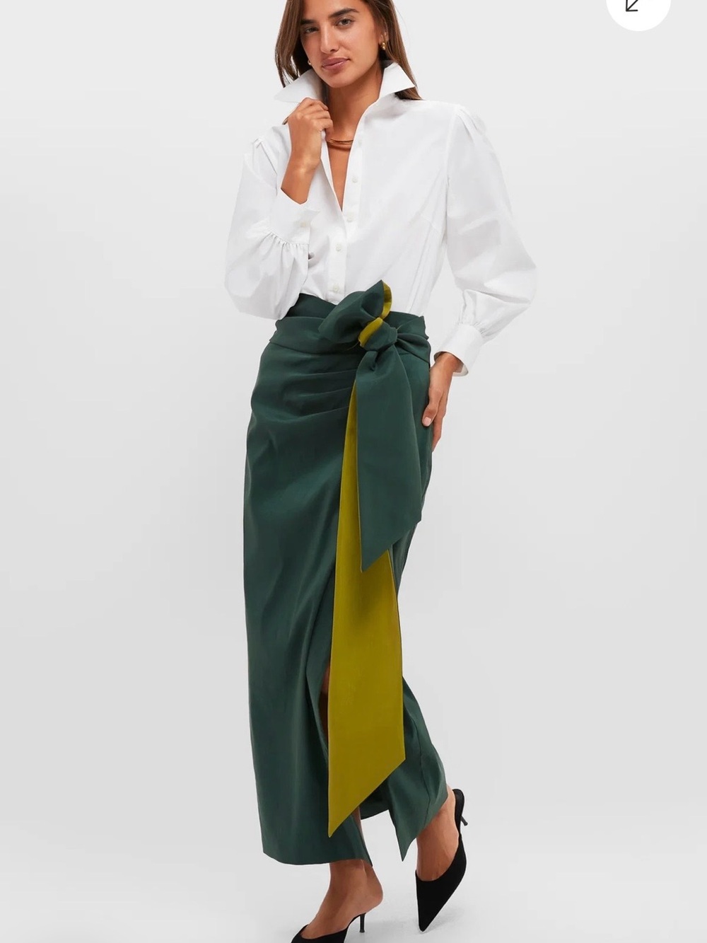 Tuckernuck Forest green taffeta Angelise tie skirt